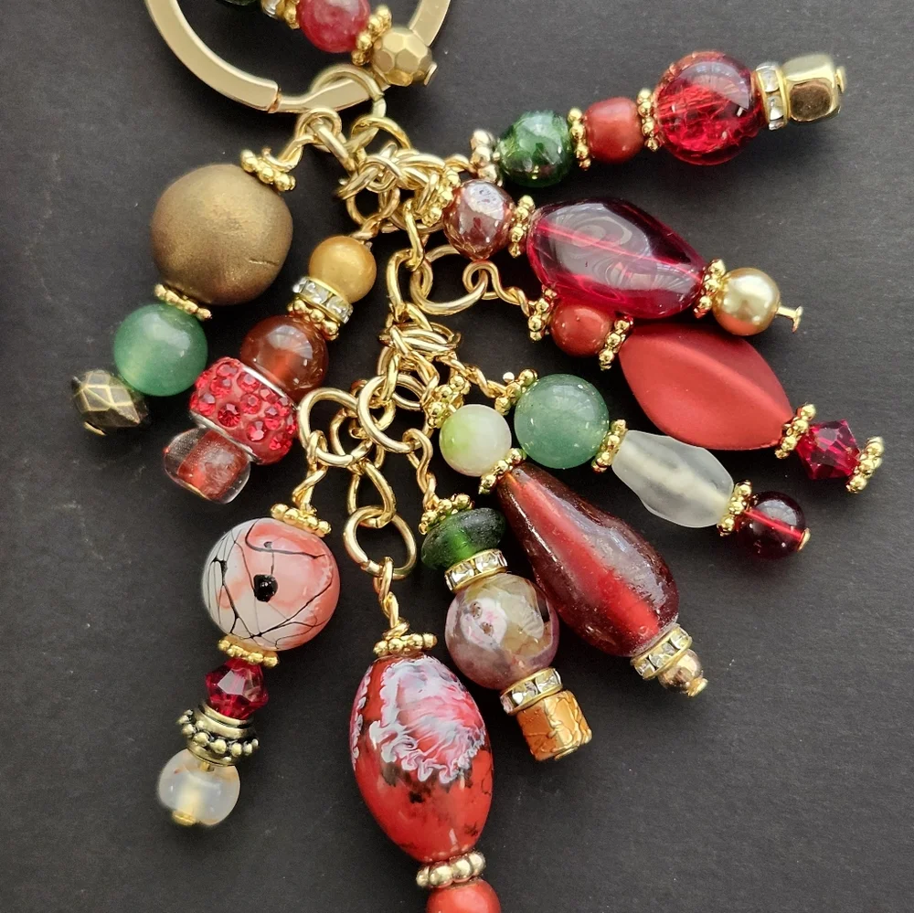 Cherry Purse Charm Over-sized Carnelian Aventurine Stone Glass Handcrafted